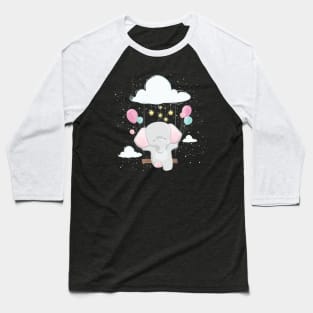 Cute Baby Elephant Flying in Balloon Baseball T-Shirt